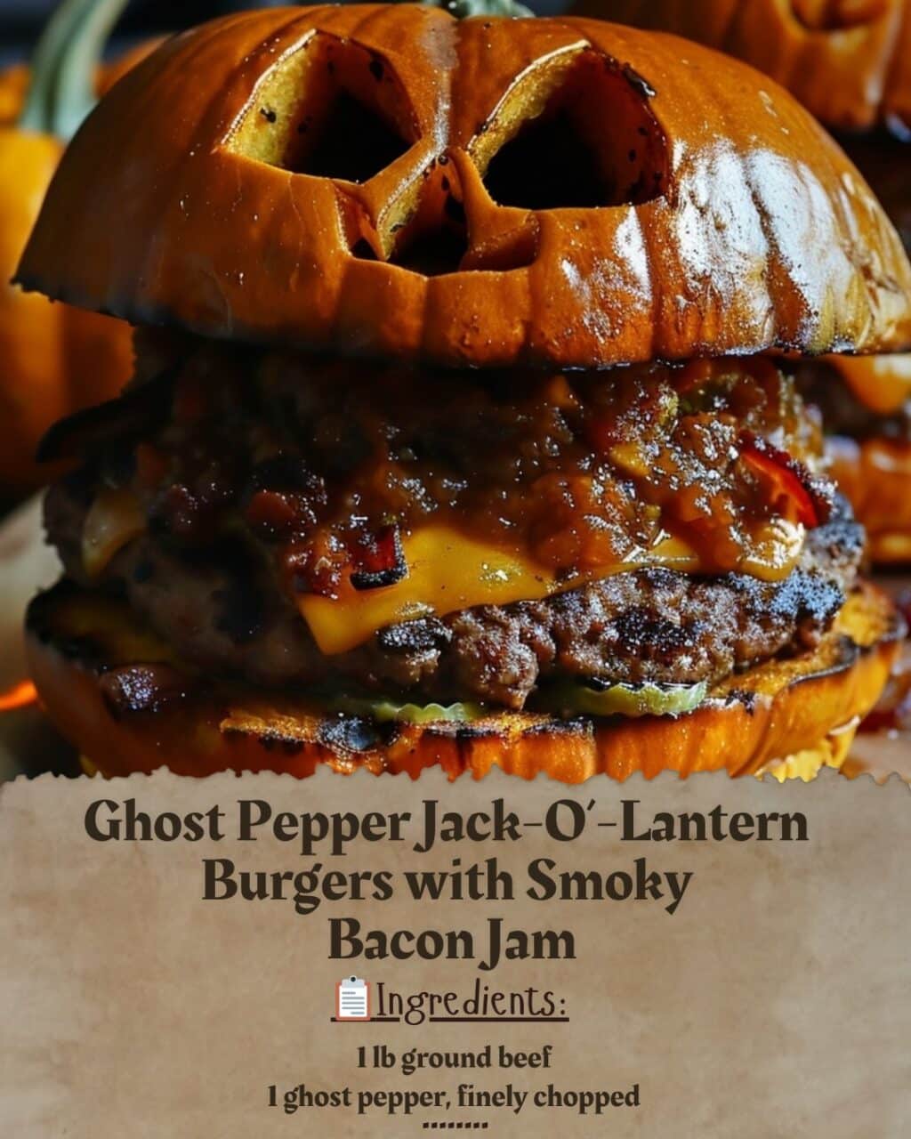 Ghost Pepper Jack-O’-Lantern Burgers with Smoky Bacon Jam