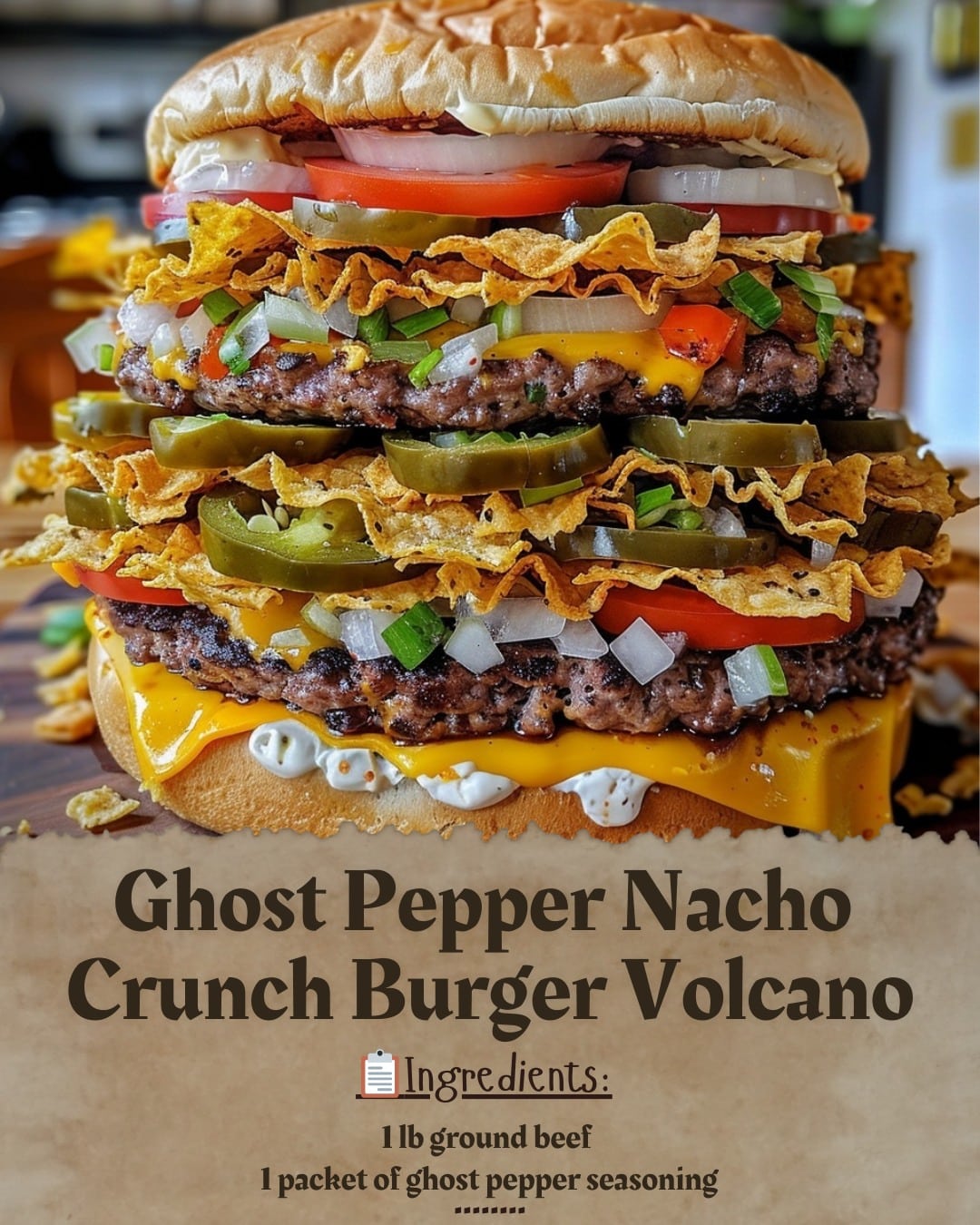 Ghost Pepper Nacho Crunch Burger Volcano