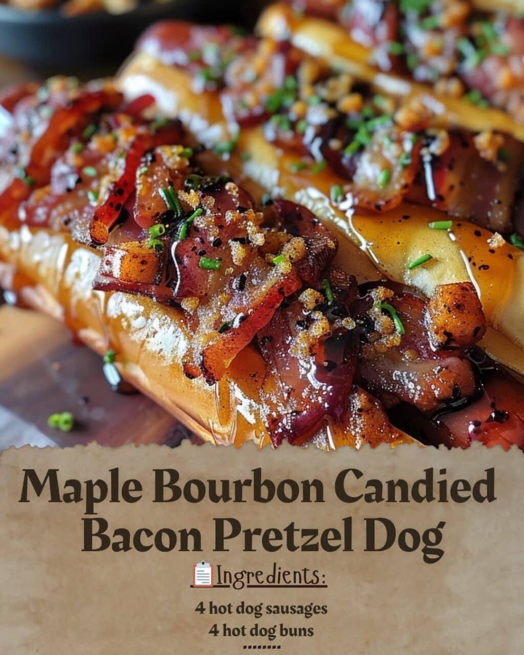Maple Bourbon Candied Bacon Pretzel Dog