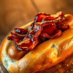 Maple Bourbon Candied Bacon Pretzel Dog