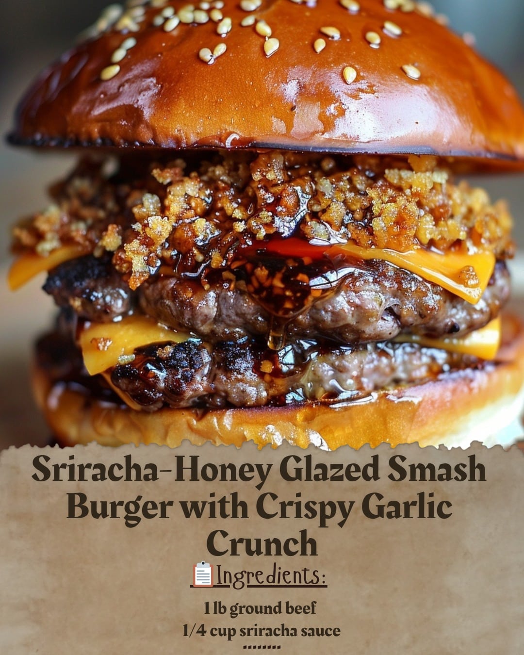 Sriracha-Honey Glazed Smash Burger with Crispy Garlic Crunch
