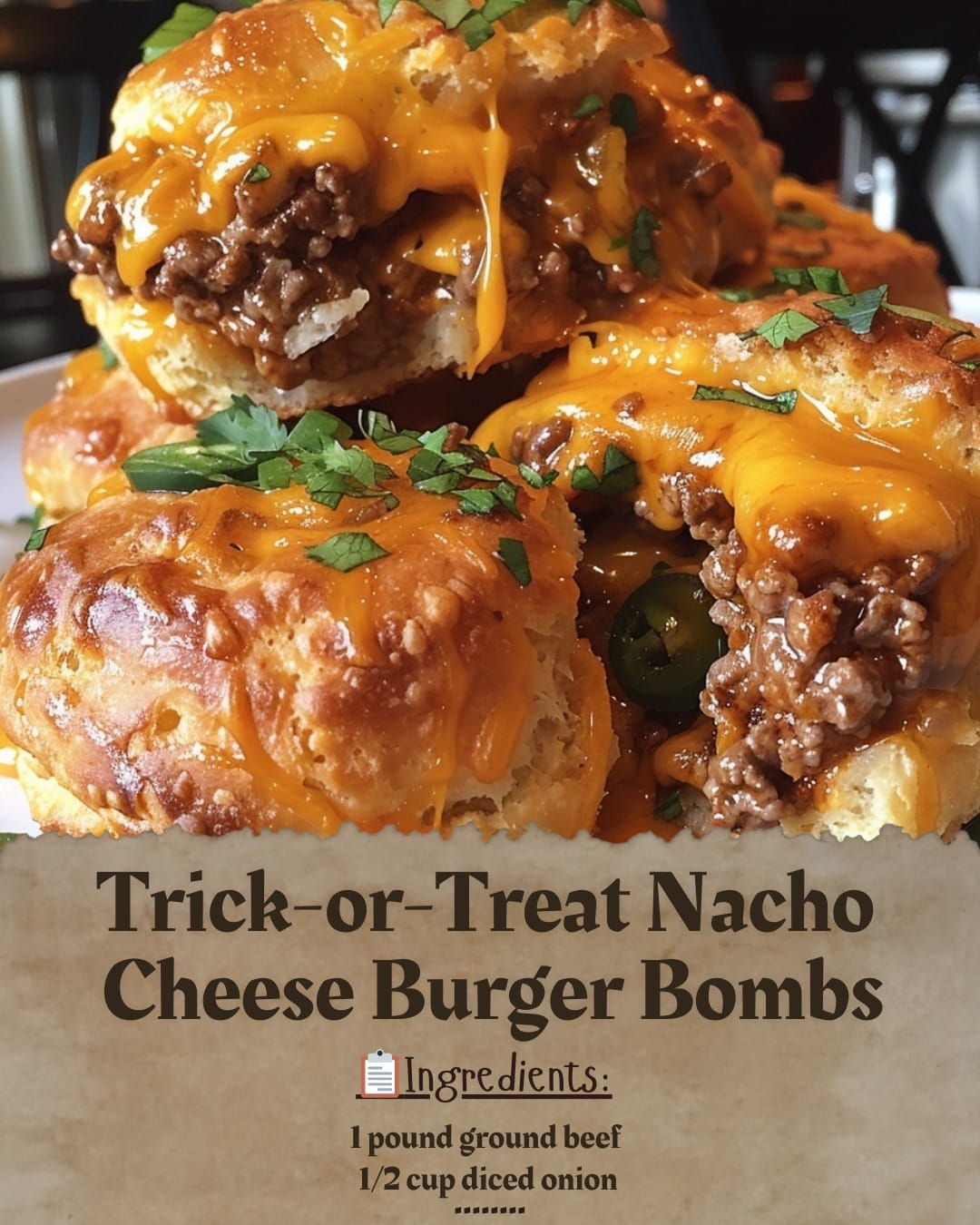 Trick-or-Treat Nacho Cheese Burger Bombs