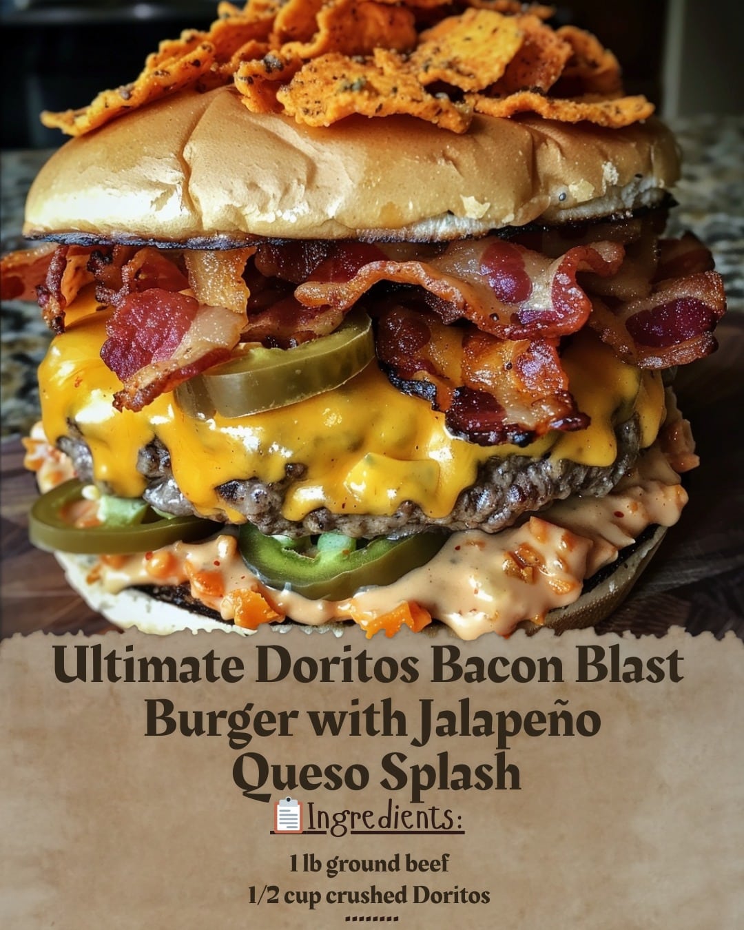 Ultimate Doritos Bacon Blast Burger with Jalapeño Queso Splash