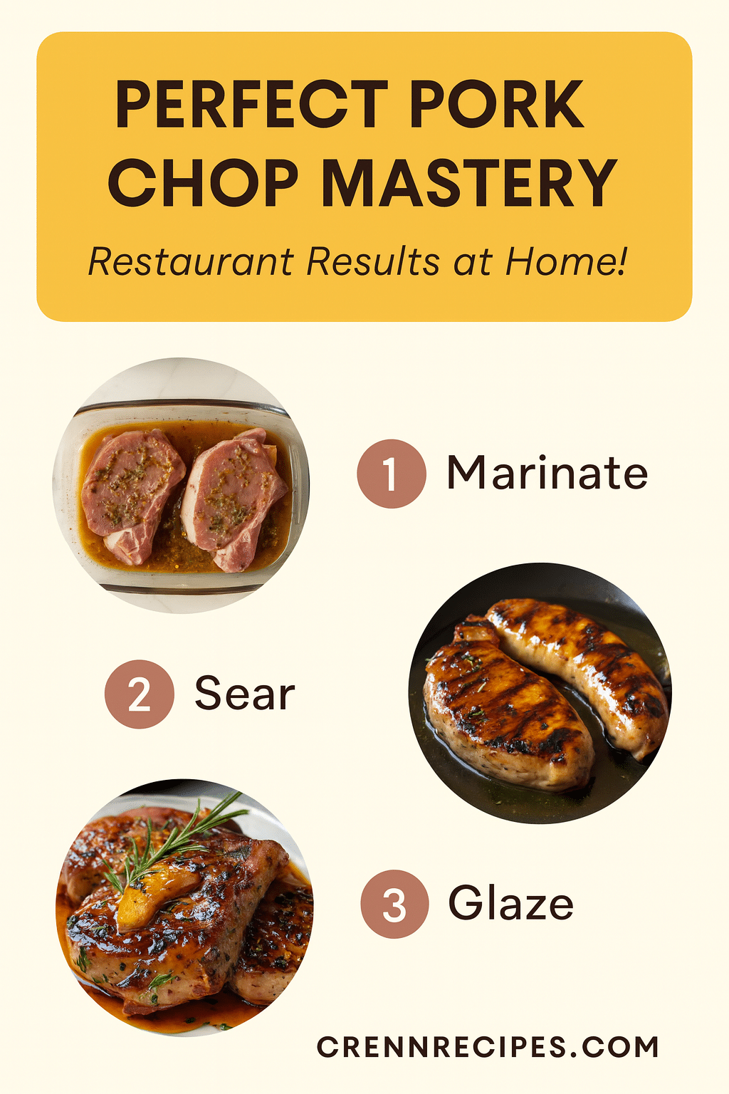 Perfect pork chop searing technique tutorial pin - step-by-step elegant-entrees guide