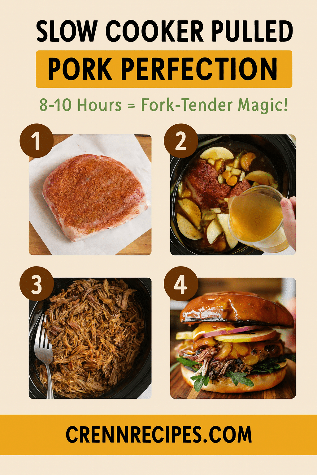 How to Make Apple Cider Pulled Pork in Slow Cooker tutorial pin - step-by-step elegant entrees guide