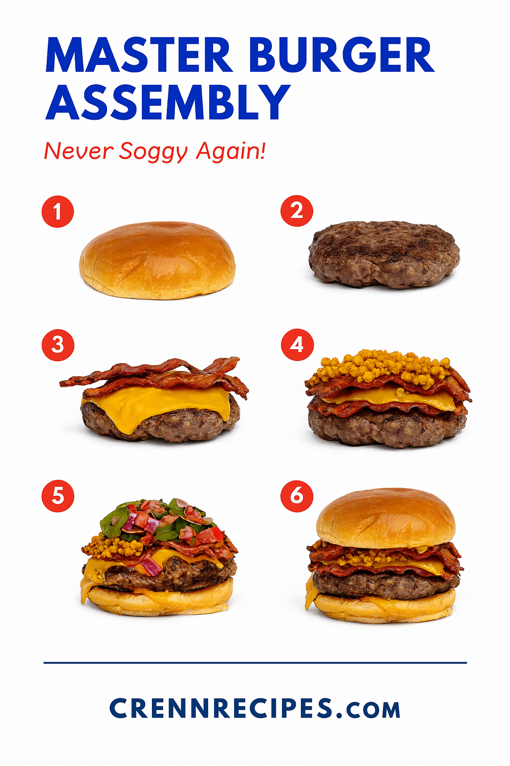 Perfect burger assembly tutorial pin - step-by-step elegant-entrees guide