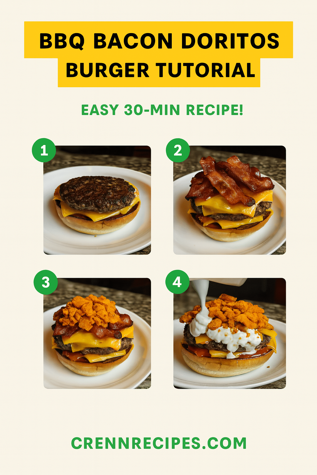 How to Make BBQ Bacon Doritos Burger tutorial pin - step-by-step gourmet-appetizers guide