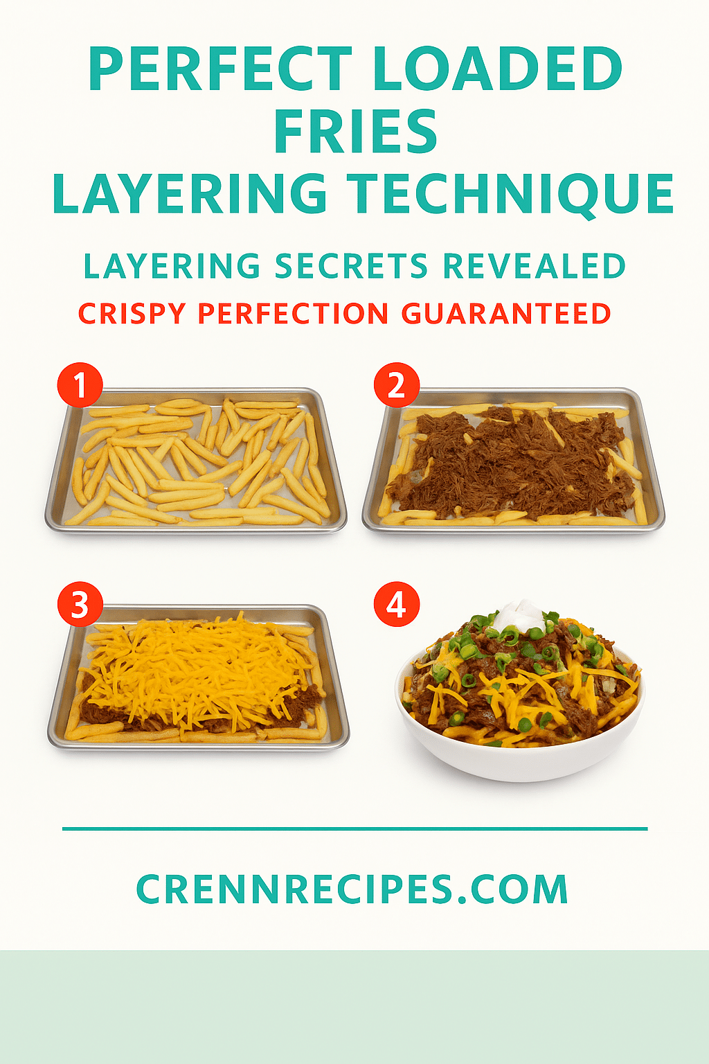 Perfect loaded fries layering technique tutorial pin - step-by-step gourmet appetizers guide