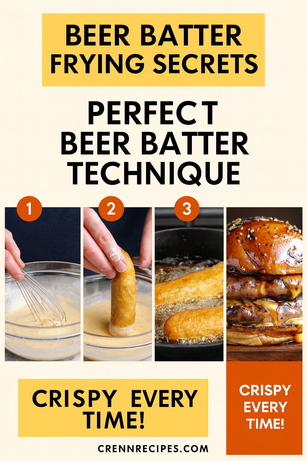 Beer batter frying technique tutorial pin - step-by-step brunch-classics guide