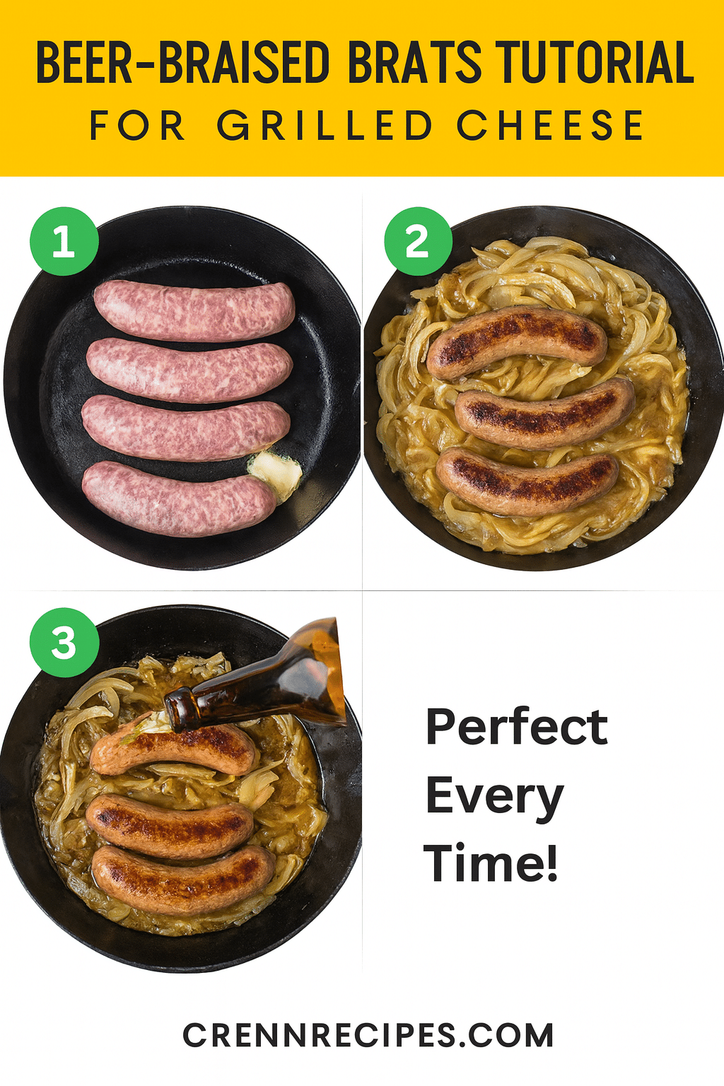 How to beer-braise bratwurst tutorial pin - step-by-step gourmet appetizers guide