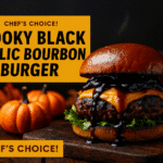 Spooky Black Garlic Bourbon Burger recipe - CrennRecipes elegant-entrees black garlic bourbon burger