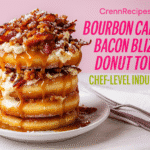 Bourbon caramel bacon donut tower recipe - CrennRecipes sophisticated desserts bourbon caramel bacon donut tower