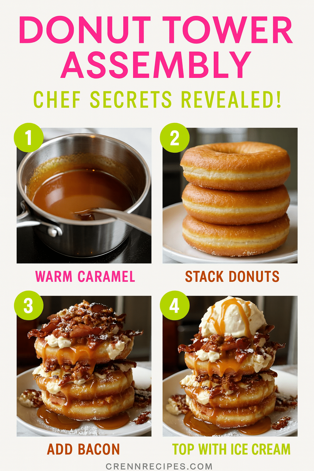 Donut tower assembly tutorial pin - step-by-step sophisticated desserts guide