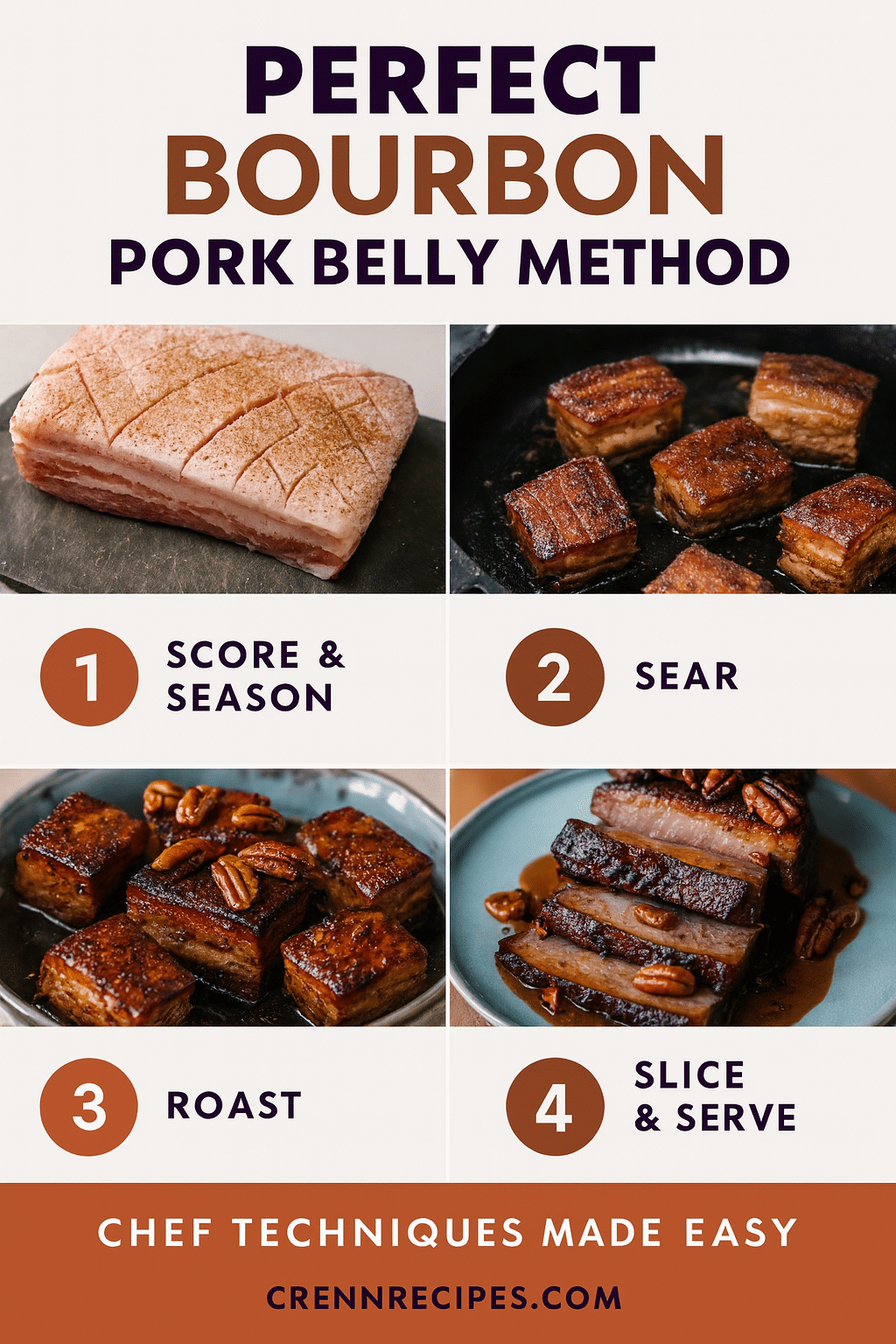 How to make perfect bourbon pork belly tutorial pin - step-by-step elegant-entrees guide