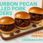 Bourbon Pecan Pie Pulled Pork Sliders recipe - CrennRecipes gourmet-appetizers bourbon pulled pork sliders