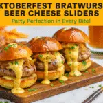 Oktoberfest Bratwurst Beer Cheese Sliders recipe - CrennRecipes gourmet-appetizers bratwurst beer cheese sliders