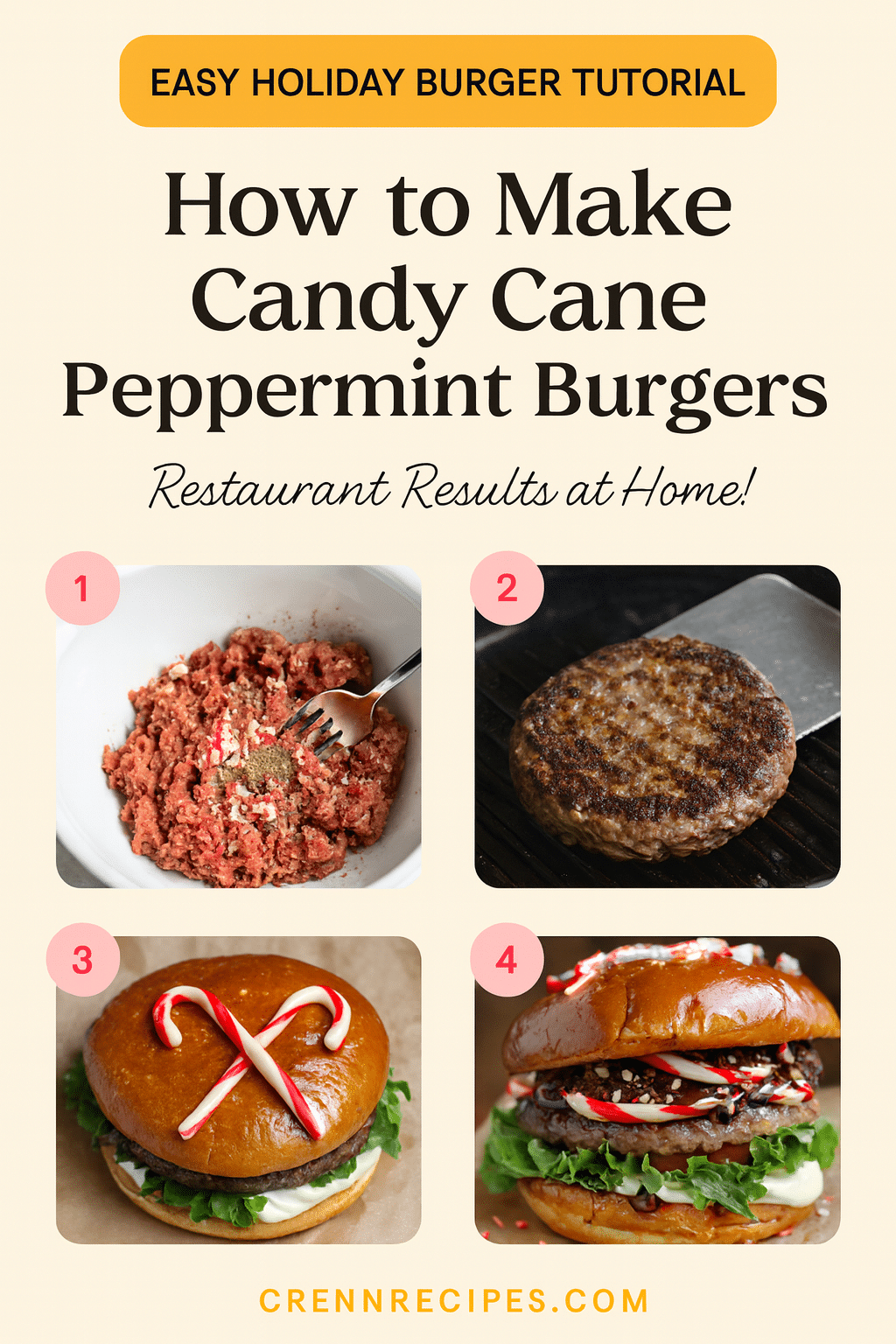 How to Make Candy Cane Peppermint Burgers tutorial pin - step-by-step sophisticated desserts guide