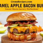 Caramel Apple Cheddar Bacon Burger recipe - CrennRecipes elegant entrees gourmet burger