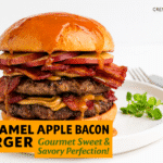 Caramel Apple Bacon Burger with Peanut Butter Swirl recipe - CrennRecipes gourmet appetizers caramel apple bacon burger