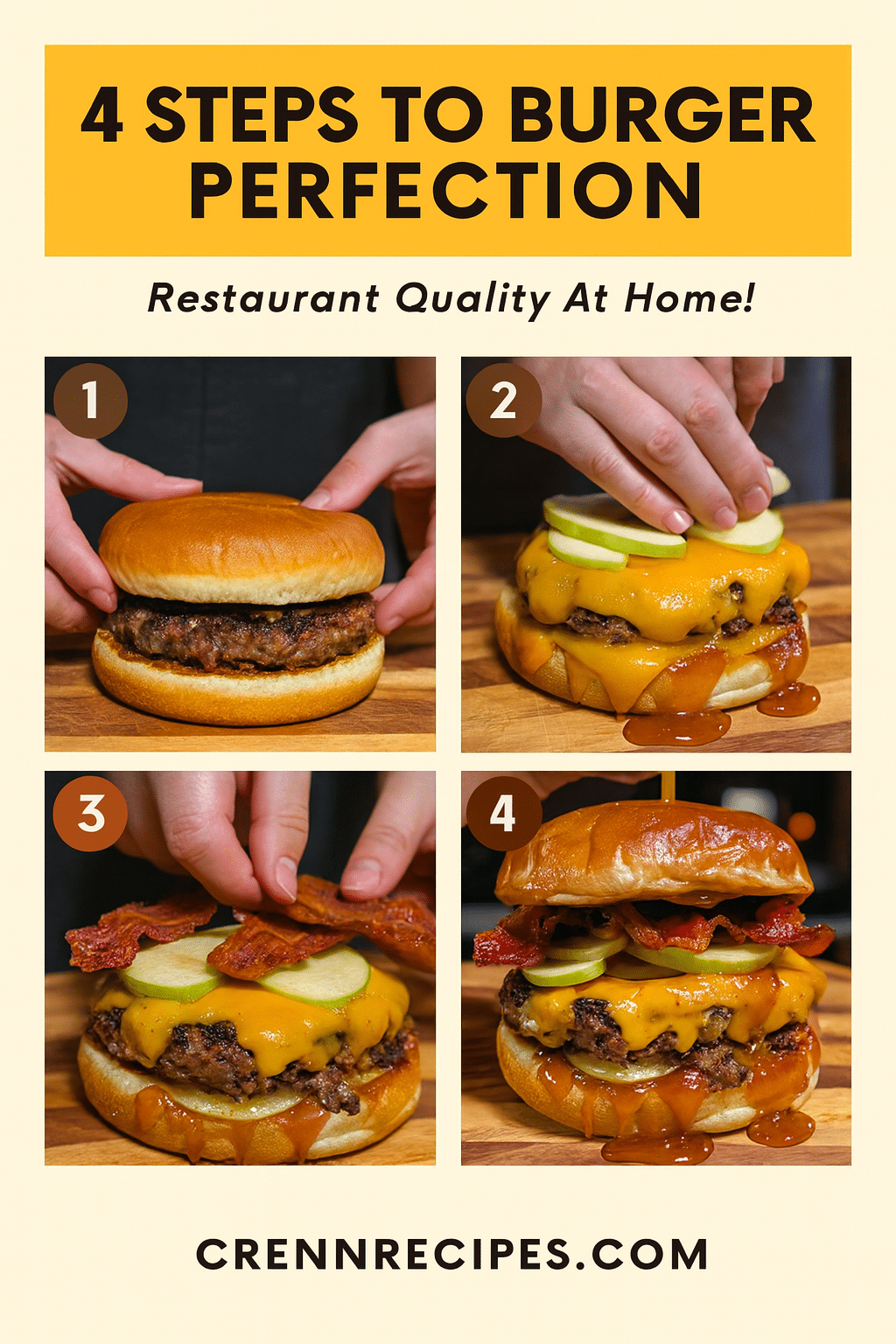 How to build caramel apple bacon burger tutorial pin - step-by-step elegant entrees guide