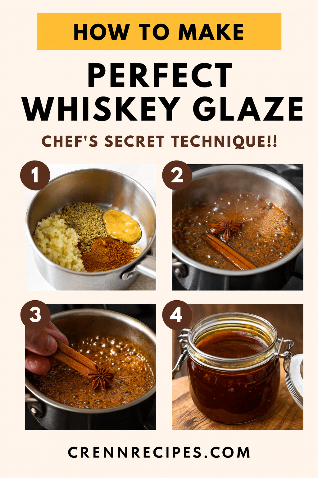 How to make perfect whiskey glaze tutorial pin - step-by-step elegant-entrees guide
