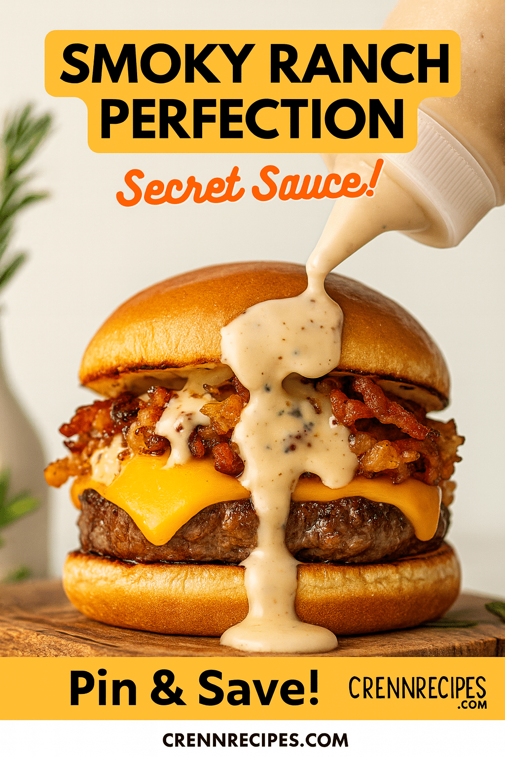 Smoky Ranch Drizzle Pinterest recipe pin - secret sauce chipotle bacon smash burger
