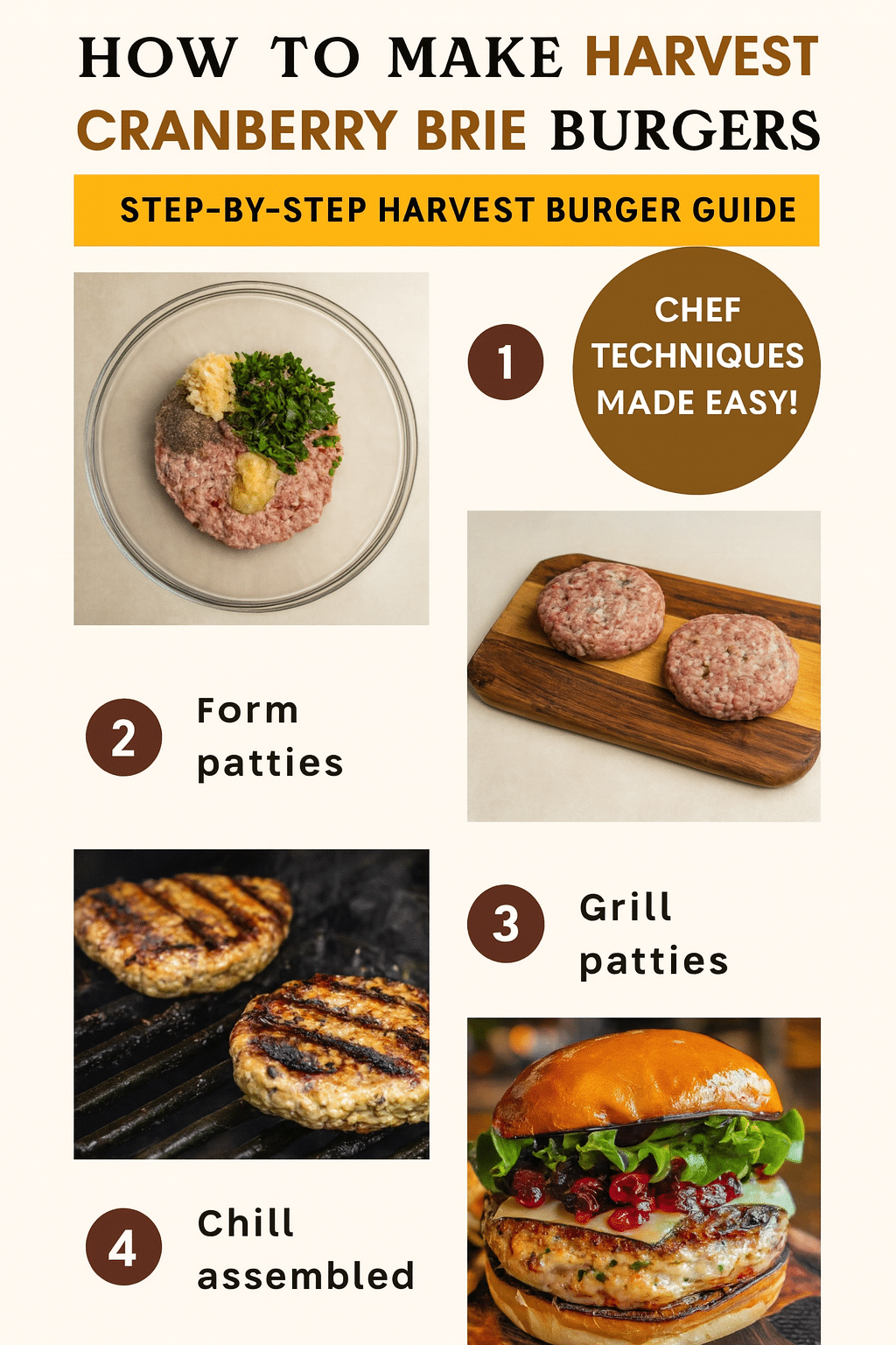 How to make Harvest Cranberry Brie Chicken Burger tutorial pin - step-by-step elegant-entrees guide