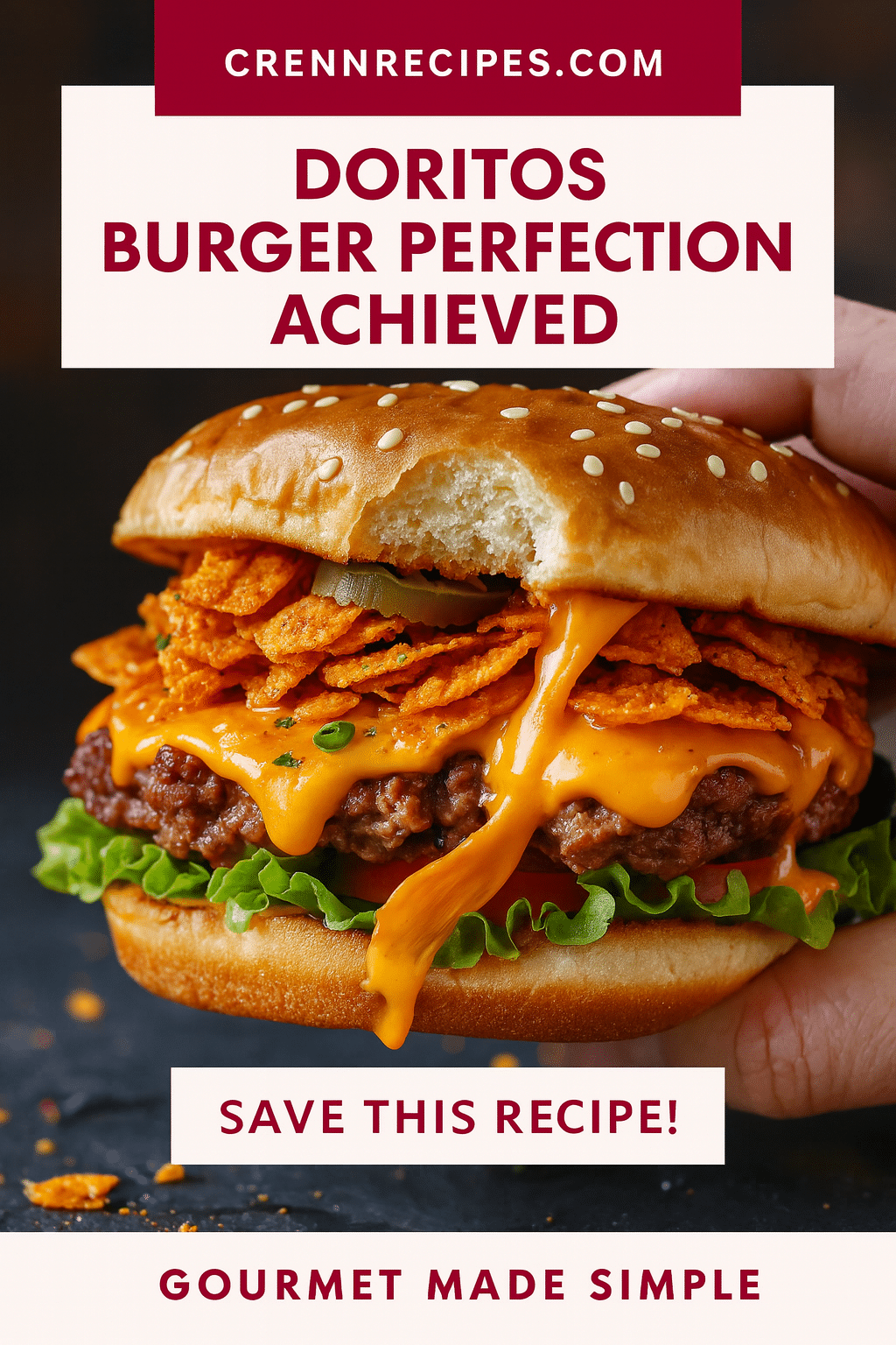 Doritos Triple Cheese Lava Burger Pinterest recipe pin - gourmet burger perfection