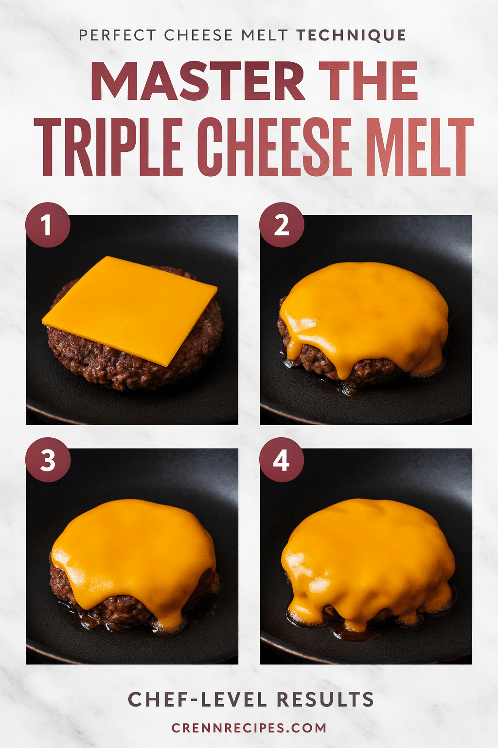 Triple cheese melt technique tutorial pin - step-by-step gourmet burger guide