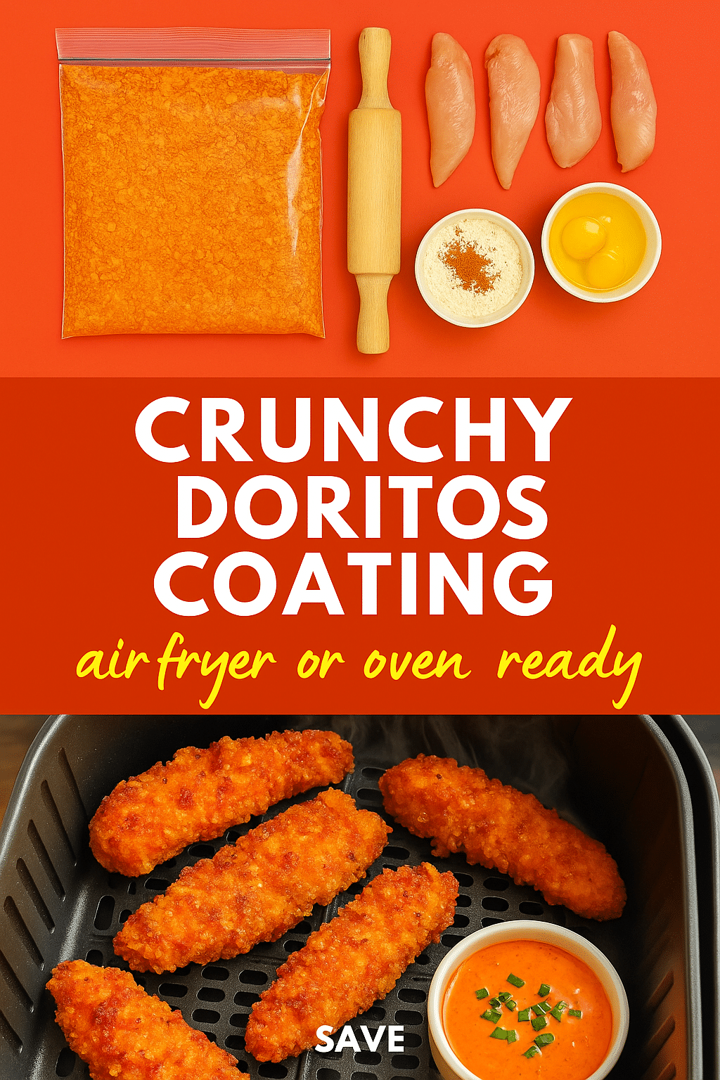 Doritos crusted chicken air fryer recipe Pinterest CrennRecipes professional cooking method tutorial
