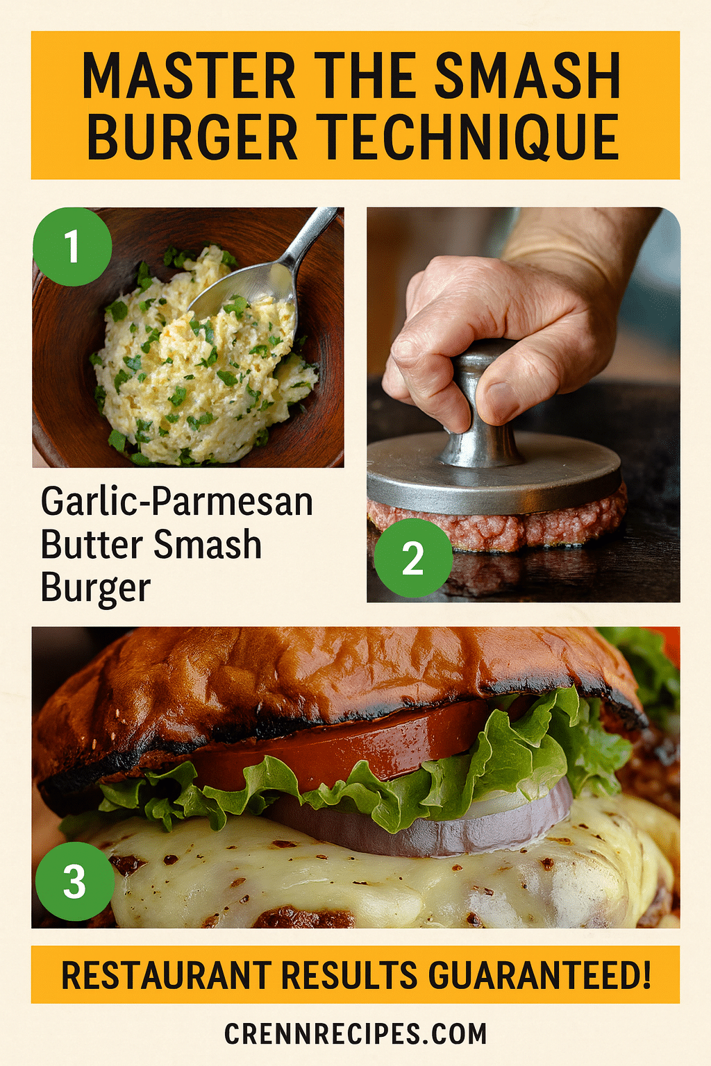 Garlic-parmesan butter smash burger technique tutorial pin - step-by-step gourmet-appetizers guide