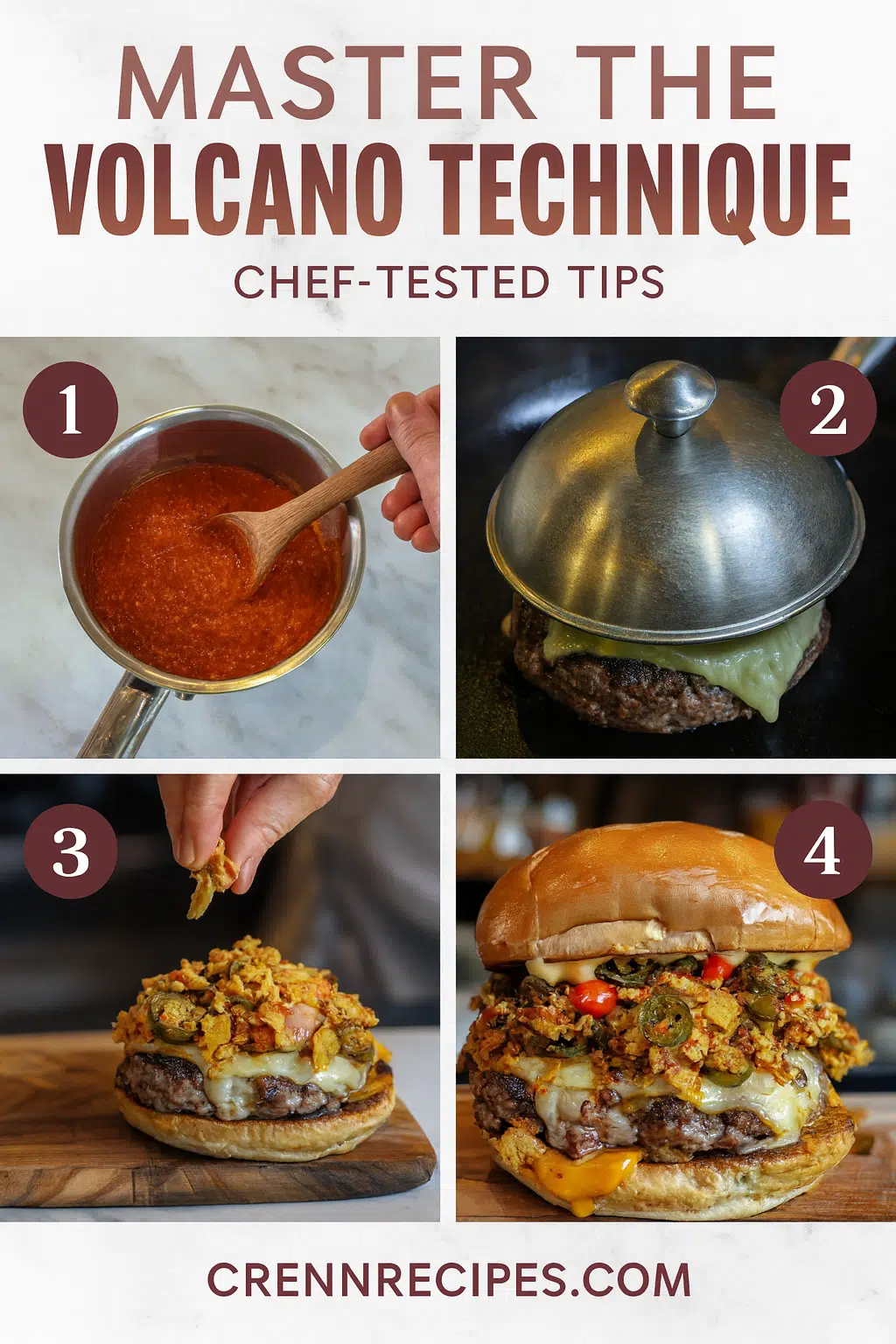 Habanero Volcano Burger tutorial pin - step-by-step gourmet burger guide
