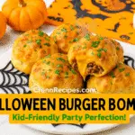 Trick-or-Treat Nacho Cheese Burger Bombs recipe - CrennRecipes gourmet appetizers Halloween burger bombs