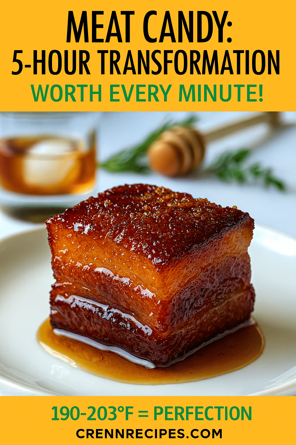 Haunted honey bourbon pork belly Pinterest recipe pin - 5 hour transformation honey bourbon pork belly