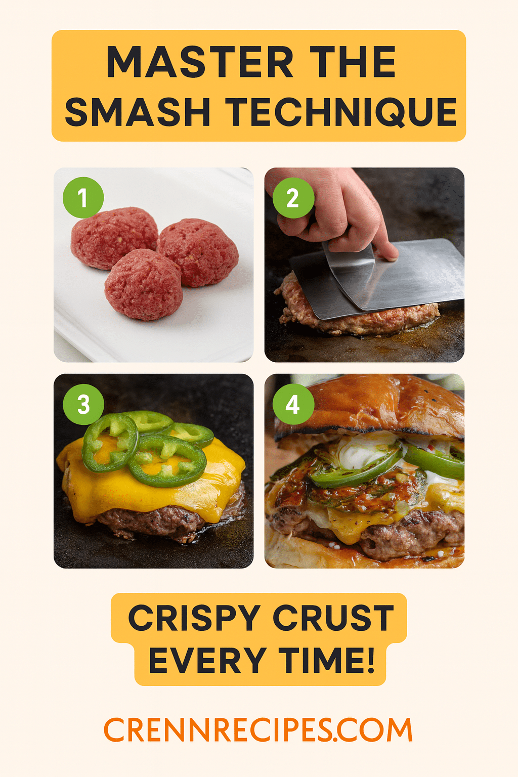Perfect Smash Burger Technique tutorial pin - step-by-step gourmet-appetizers guide