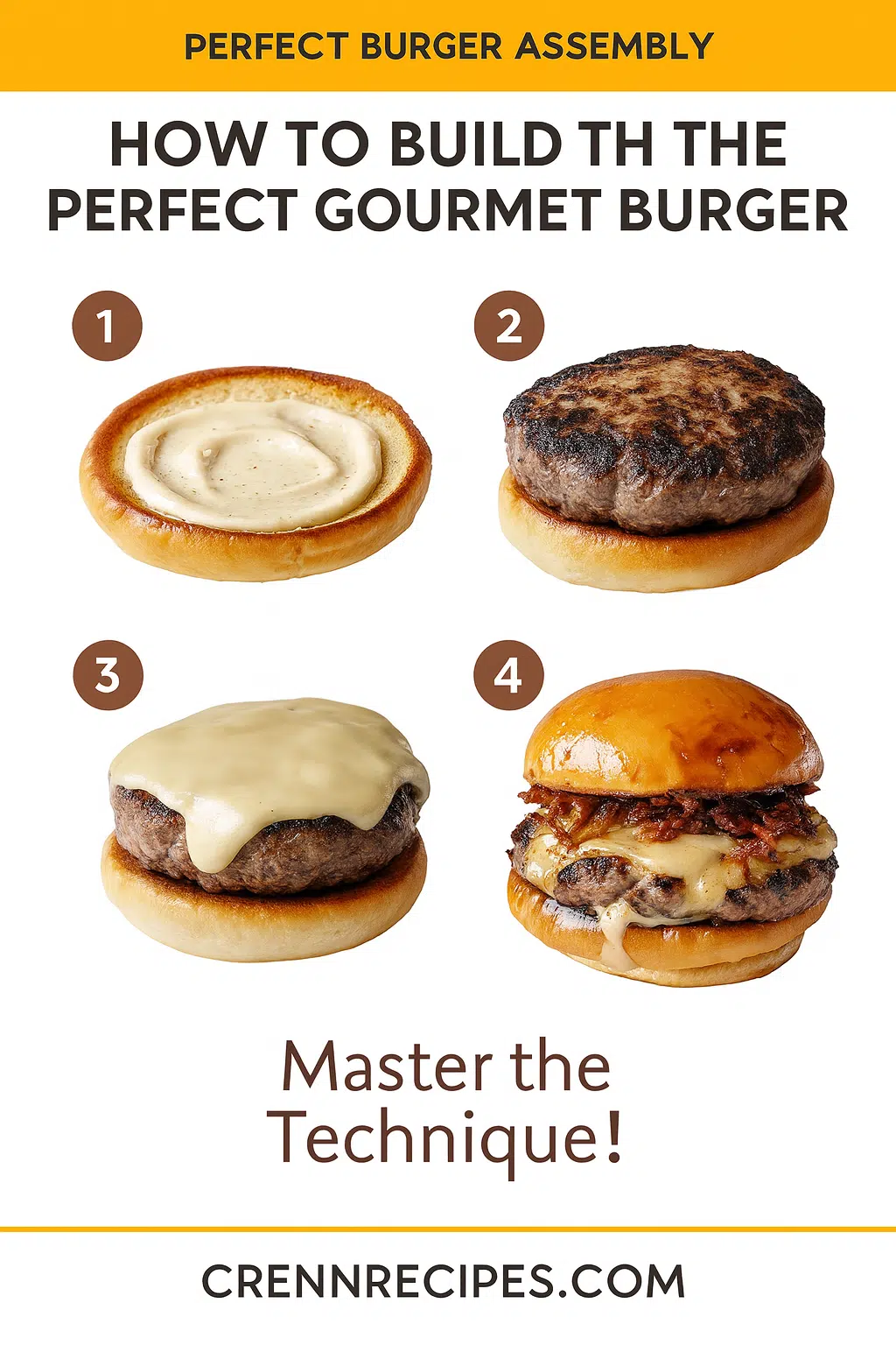 How to Build the Perfect Gourmet Burger tutorial pin - step-by-step elegant-entrees guide