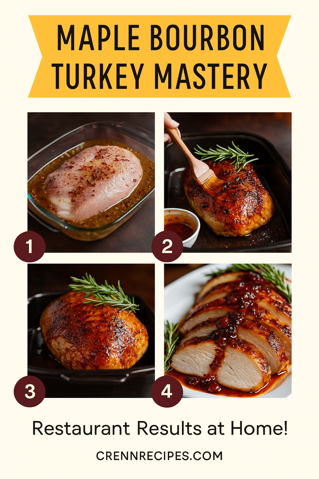 How to make maple bourbon turkey tutorial pin - step-by-step elegant entrees holiday guide