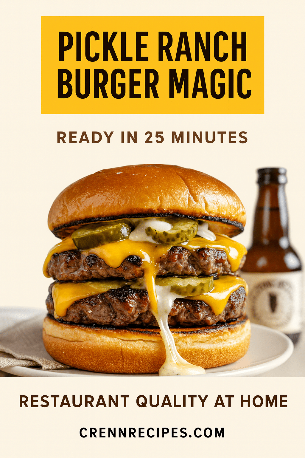 Pickle Ranch Double Smash Burger Pinterest recipe pin - Ready in 25 minutes pickle ranch smash burger