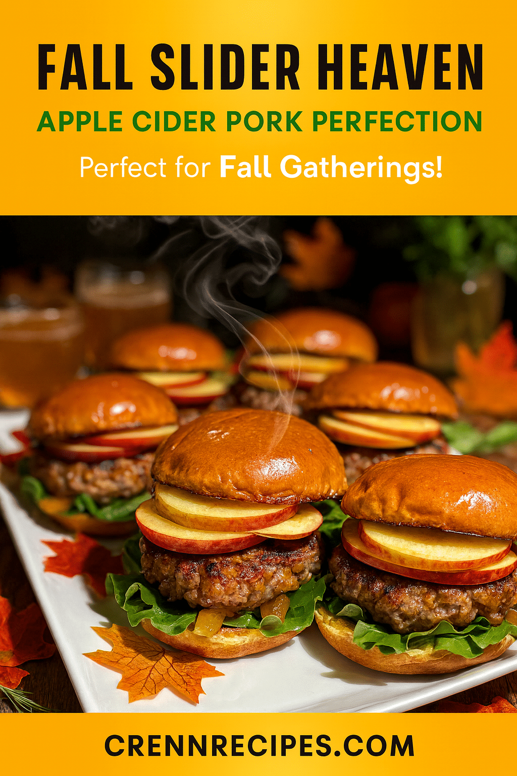 Pinterest pin for Harvest Apple Cider Pork Burger Sliders - Perfect for Fall Gatherings gourmet-appetizers