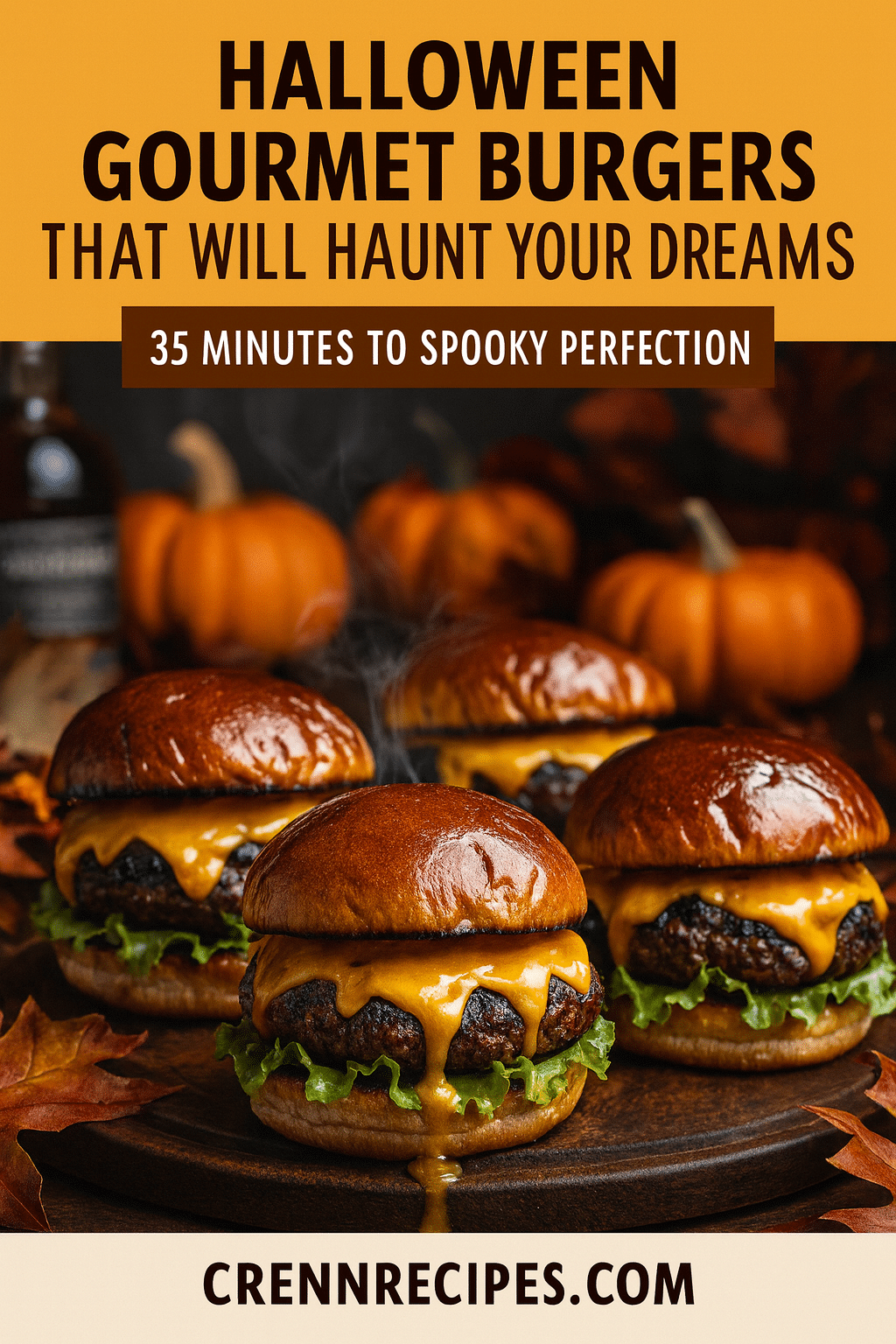 Pinterest pin for Spooky Black Garlic Bourbon Burger - 35 minutes to spooky perfection elegant-entrees