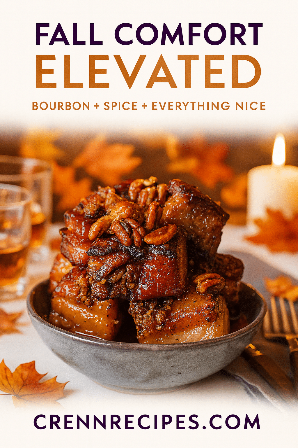Pinterest pin for Bourbon Chili Pork Belly - fall comfort food elegant-entrees