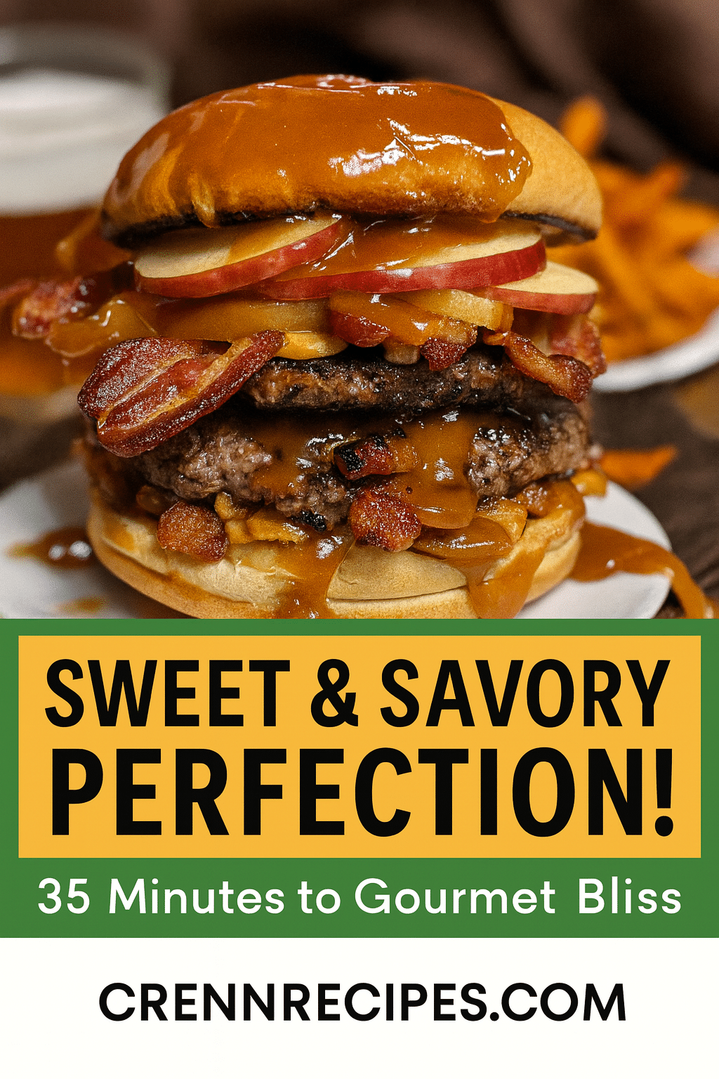 Pinterest pin for Caramel Apple Bacon Burger - 35 Minutes to Gourmet Bliss gourmet appetizers