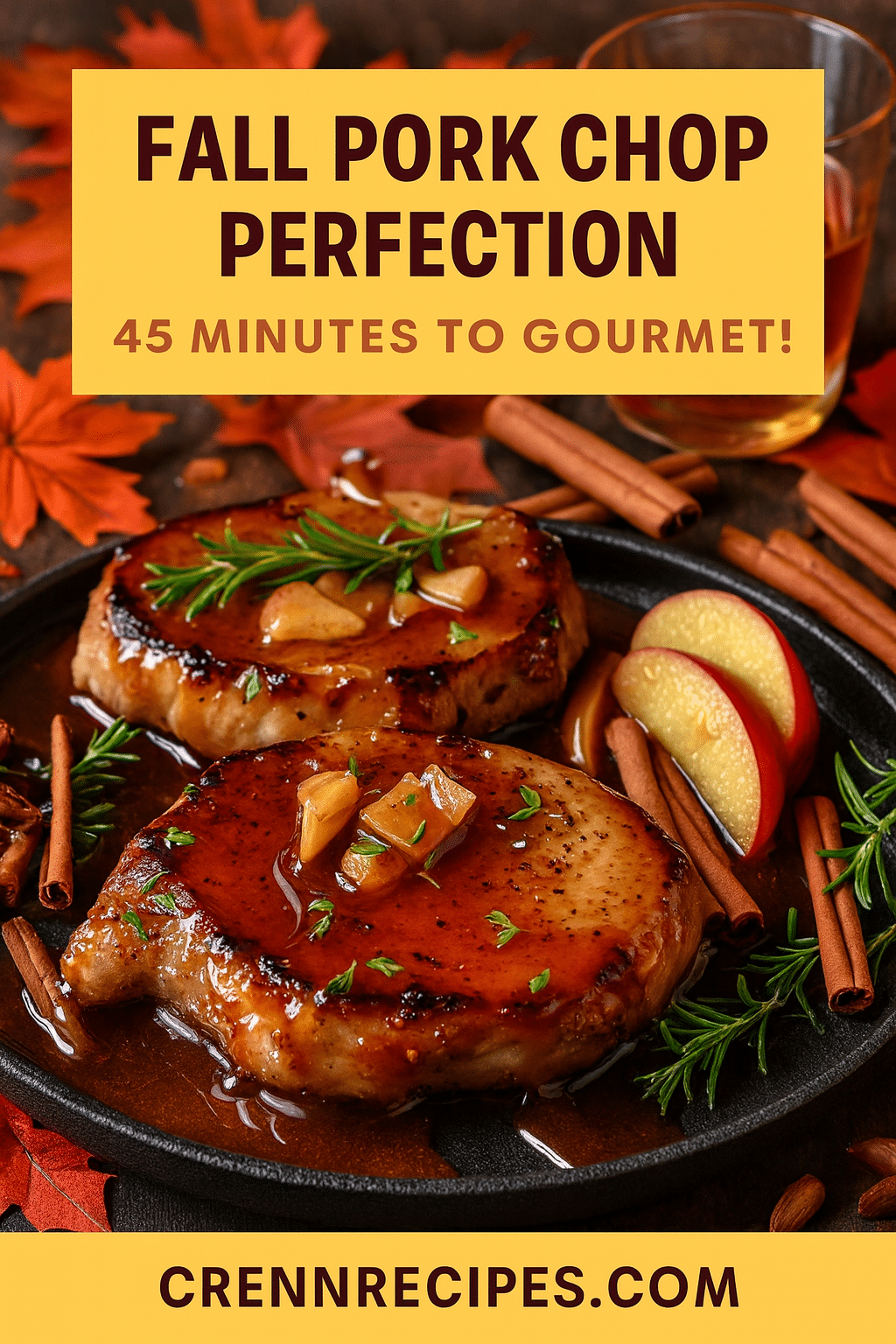 Pinterest pin for Fall Pork Chop Perfection - 45 minutes to gourmet elegant-entrees