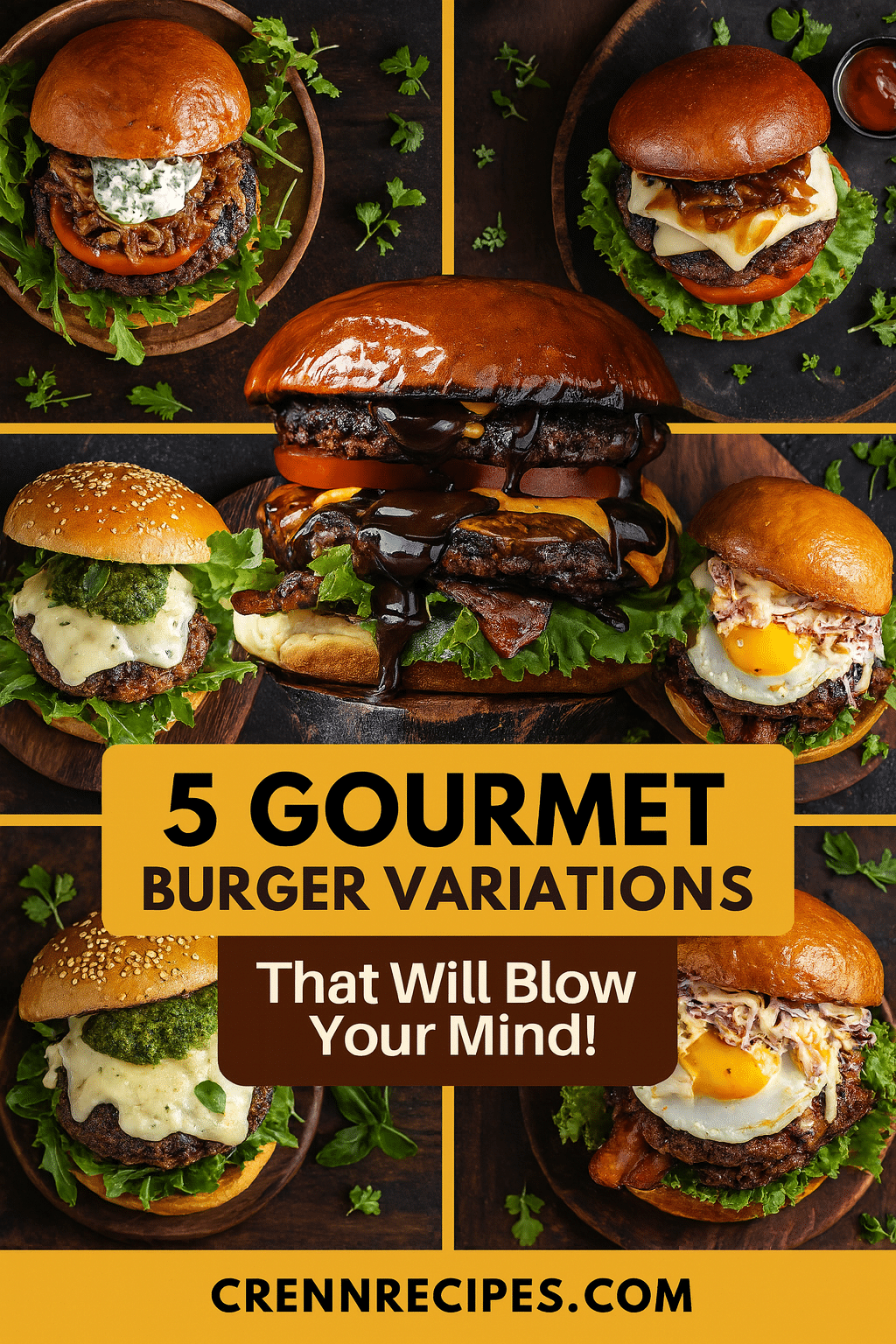 Pinterest pin for Witch's Brew Chocolate-Peanut Butter Bacon Burger - 5 Mind-Blowing Gourmet Burger Variations