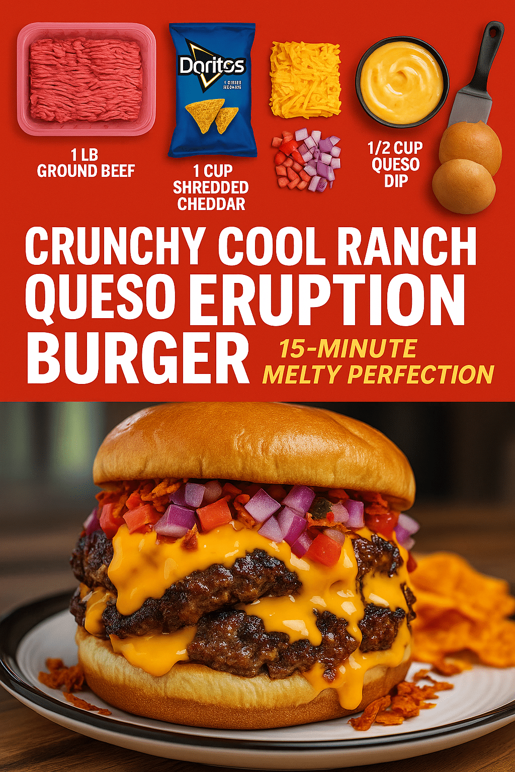 Crunchy Cool Ranch Queso Eruption Burger Recipe - Easy to Make at Home