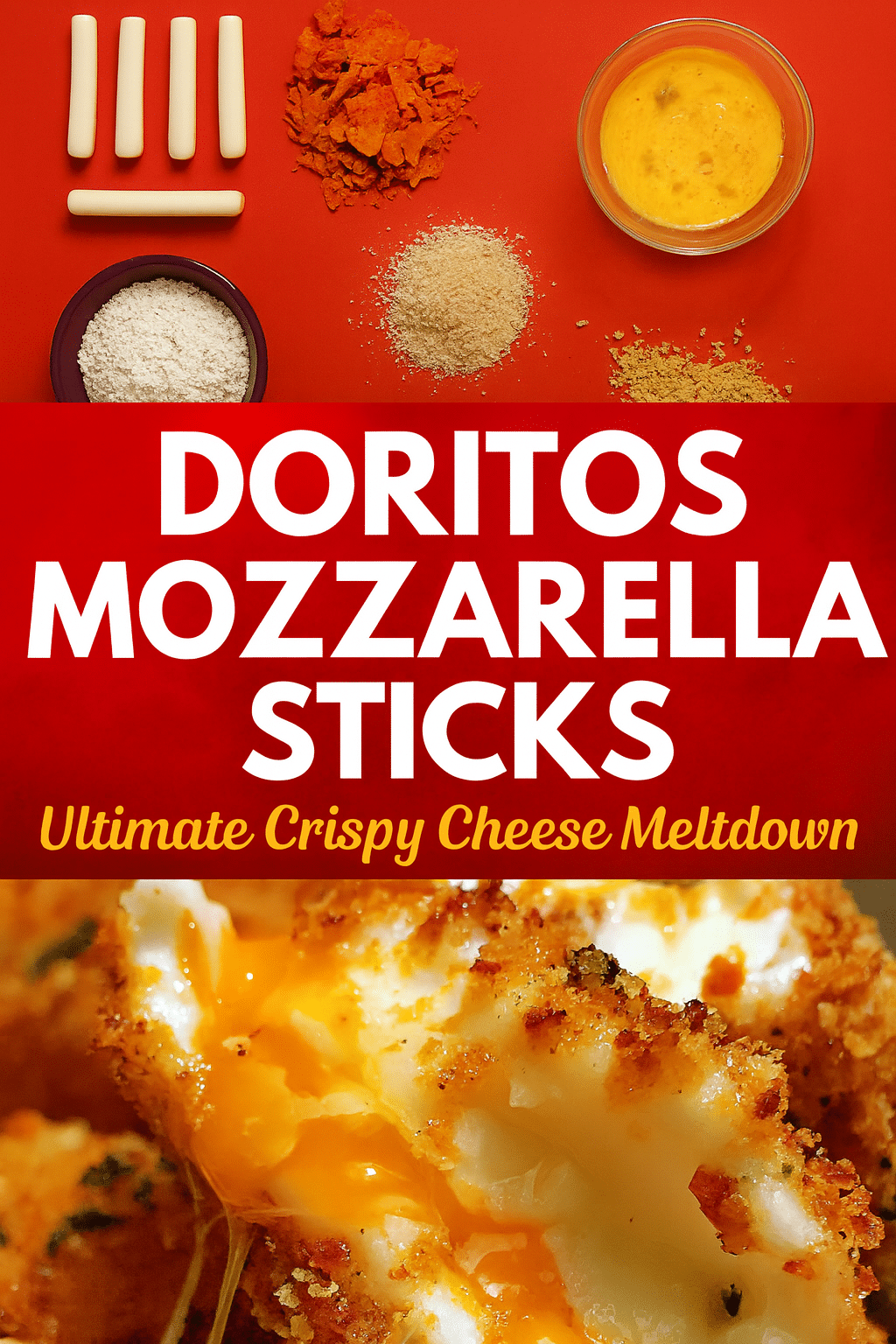 Viral Pinterest pin showing Doritos mozzarella sticks recipe with premium ingredients and crispy golden results