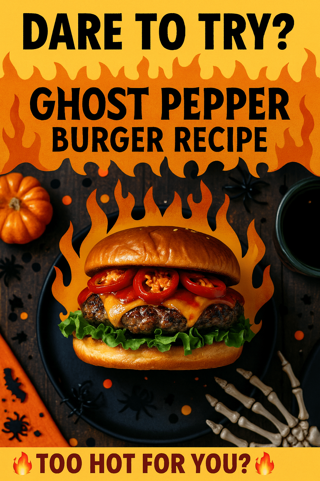 Pinterest pin for Trick-or-Treat Ghost Pepper Burger - 30 minute Halloween burger recipe