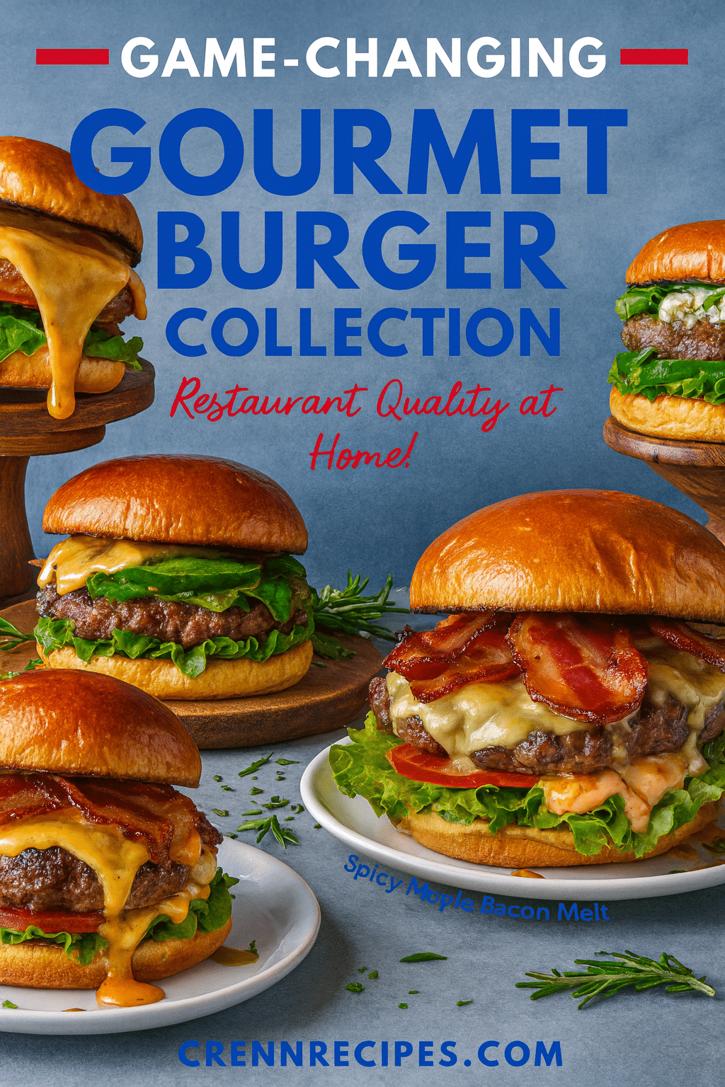 Pinterest pin for gourmet burger collection - restaurant quality elegant entrees