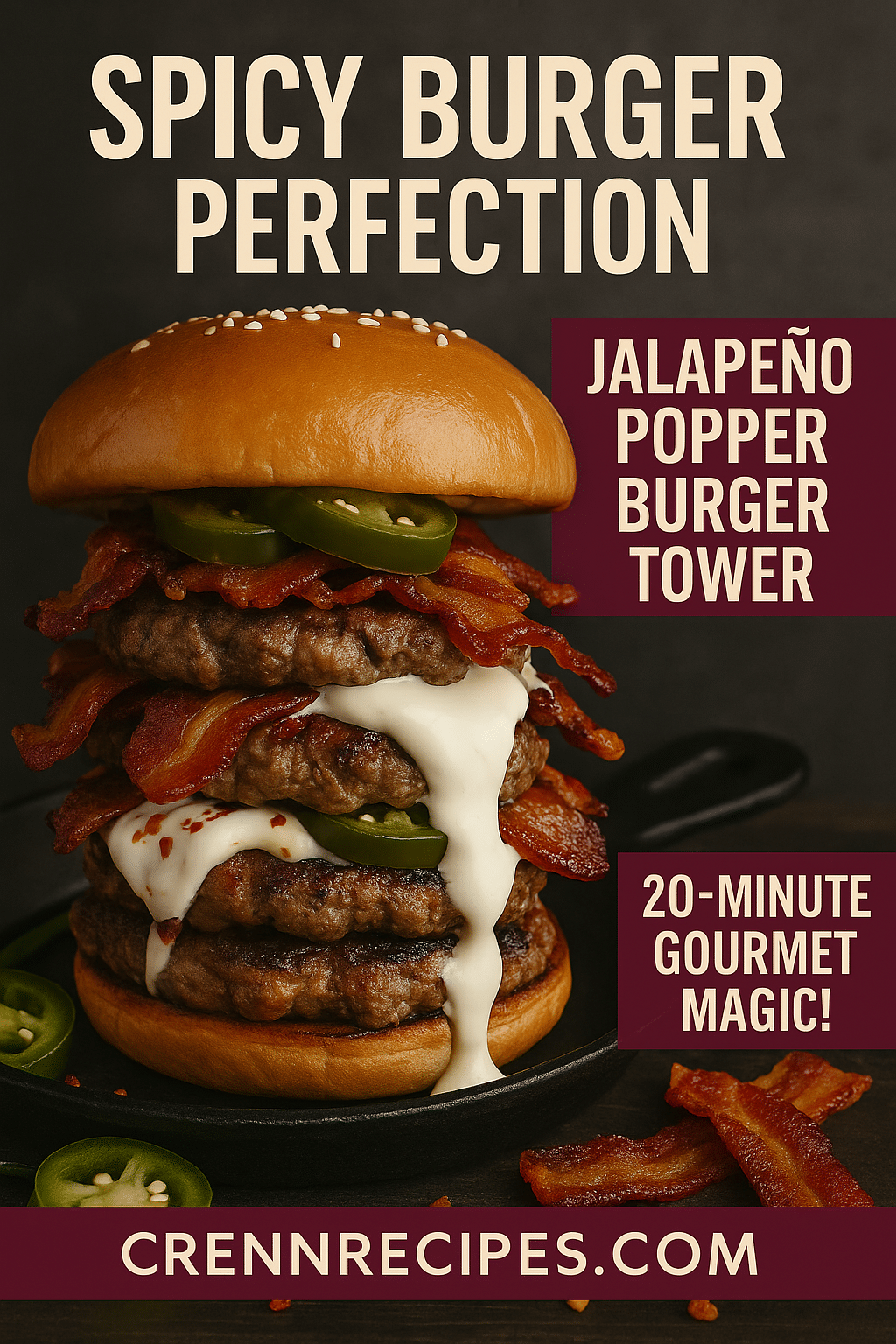 Pinterest pin for jalapeño popper burger - 20-minute gourmet elegant-entrees
