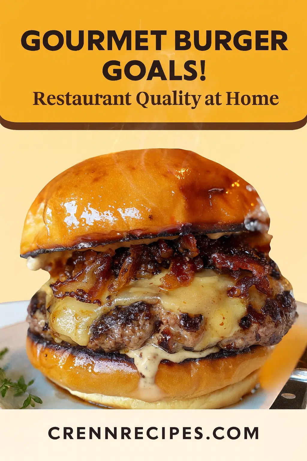 Pinterest pin for Maple-Bacon Jam Swiss Burger - Restaurant Quality at Home elegant-entrees